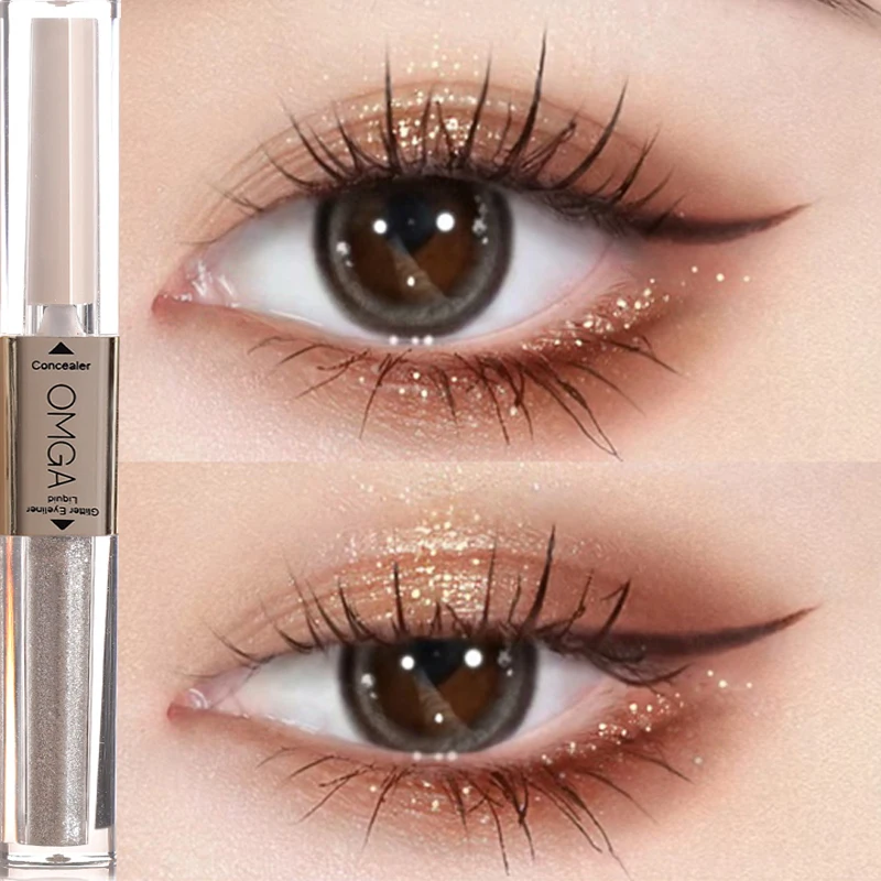 Líquido Glitter Highlighter para os olhos, sombra de olho, cabeça dupla, impermeável, corretivo, Shine Eye, Silkworm Pen, Makeup Beauty Tool