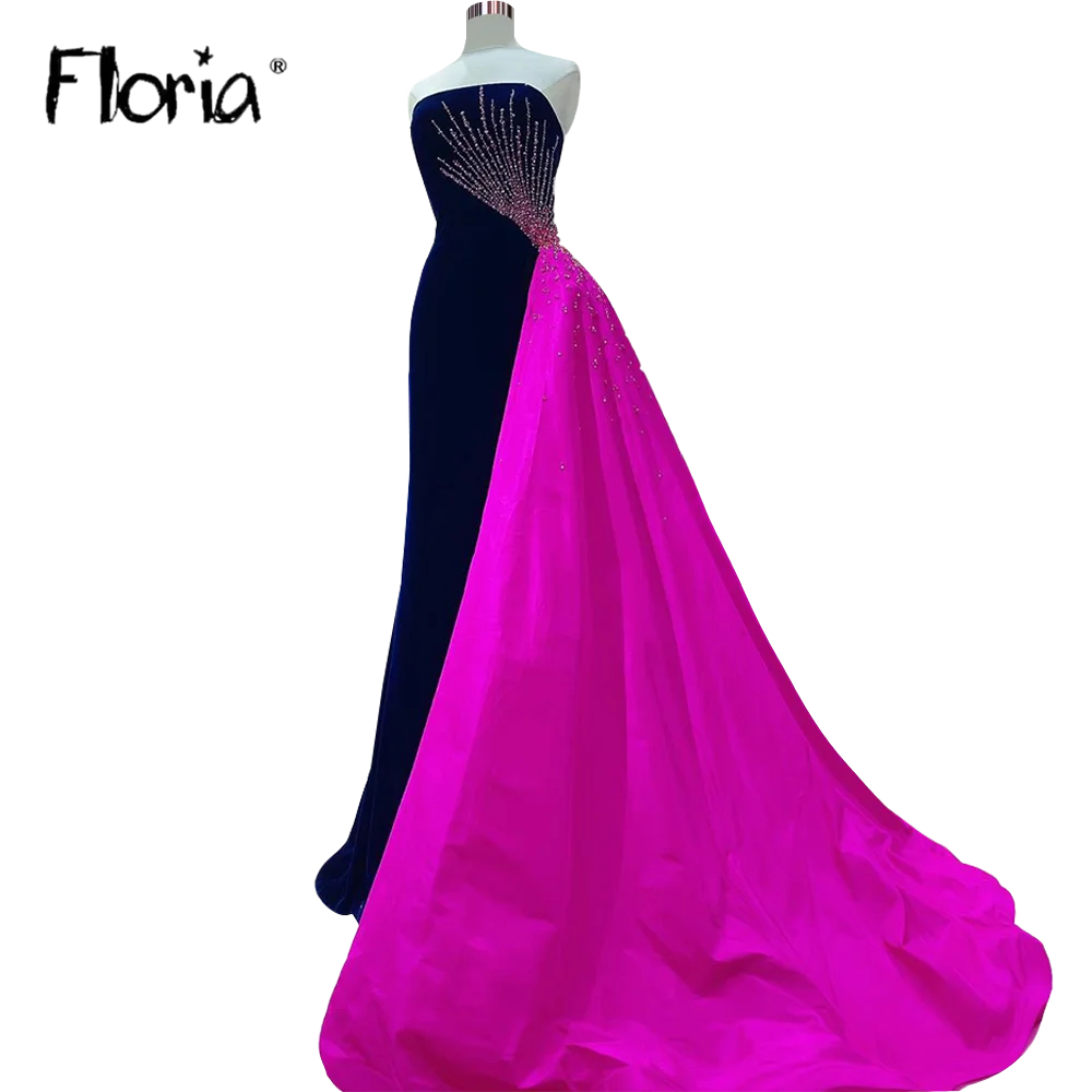 Chic Celebrity Dresses Velvet Royal Blue Prom Party Gowns abito da sera con perline rosa abito da sera formale abito da sera abito da festa Du