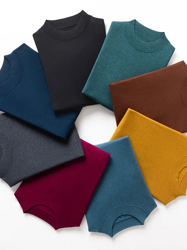 

Autumn Winter New Sle Men's Knitted High Collar Casual Busin Base irt Versatile Color Warm Sweater M Upper Ap...