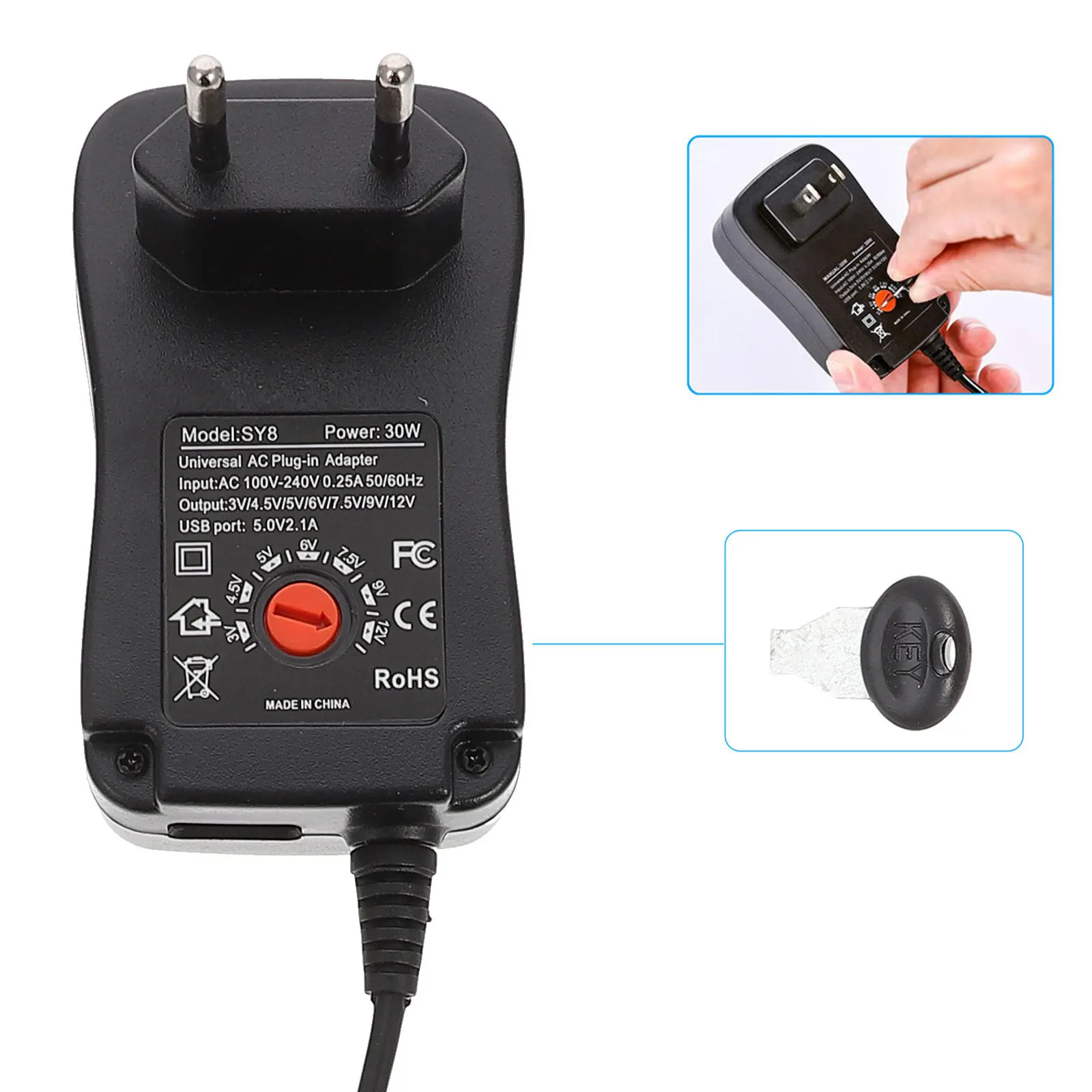 

1Set Universal Power Adapter Multi-Voltage Dc Switching Supply Adjustable Output for Smartphones Tablets Routers Speakers LED