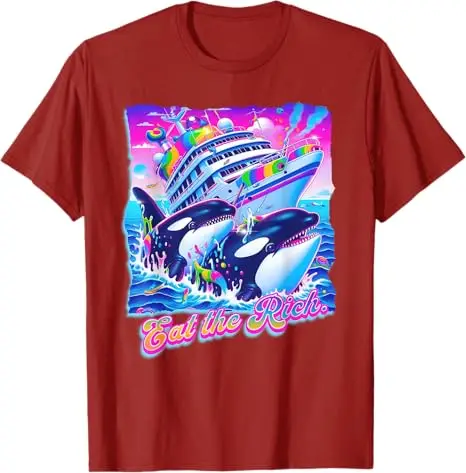 Eat The Rich Whale 90s Orca Funny Whale Animal Yacht Retro T-Shirt Kids Fashion Graphic Top Short Sleeve Saying Tee Novelty Gift