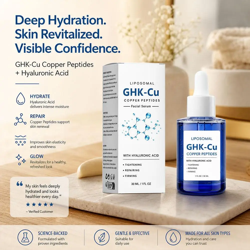 Copper Peptide Serum 30ml Hyaluronic Acid Anti Aging Wrinkle Firming Facial Essence Repair Skin Barrier Collagen Boost