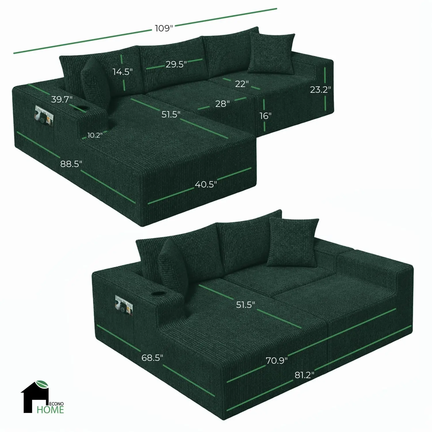 Boneless Cloud Sectional Sofa - Plush Deep Seat L-Shaped Couch for Relaxing & Entertaining, Durable Construction &, Customized