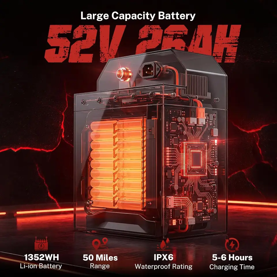 Electric Dirt Bike with 4160W Motor 1352WH Battery, Up to 50 Miles Range, 14"/12" Fat Tire Electric Bike with Hy image 6