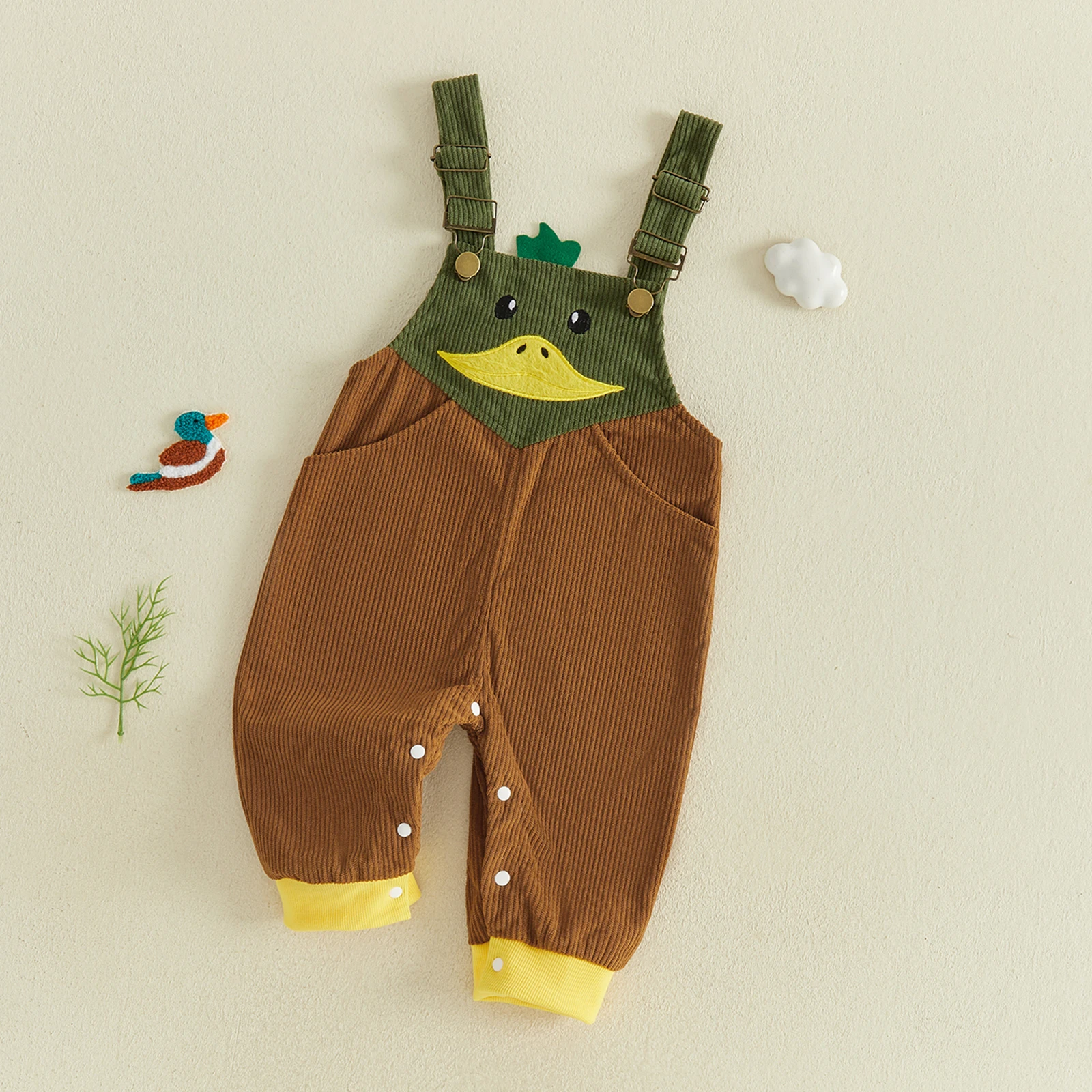 Summer Fall Toddler Baby Bib Overalls Cute Duck Applique Sleeveless Corduroy Suspender Jumpsuit  0-3Y