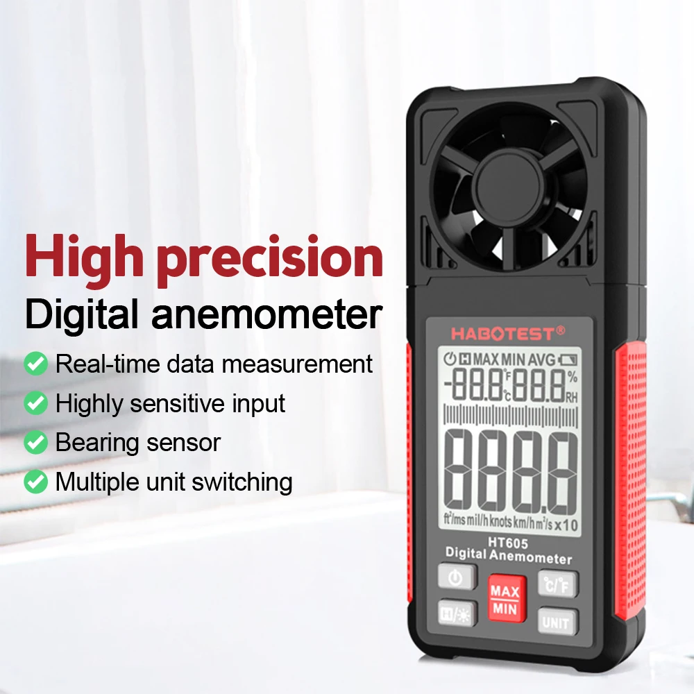 HABOTEST HT605 Digital Anemometer Wind Speed Meter with LCD Screen Air Flow Meter for Sailing Surfing Golf Measuring Wind Speed