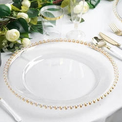 100pcs)Gold Acrylic Plastic Beaded Rim Charger Plates ( not glass charger plate) for wedding table centerpieces