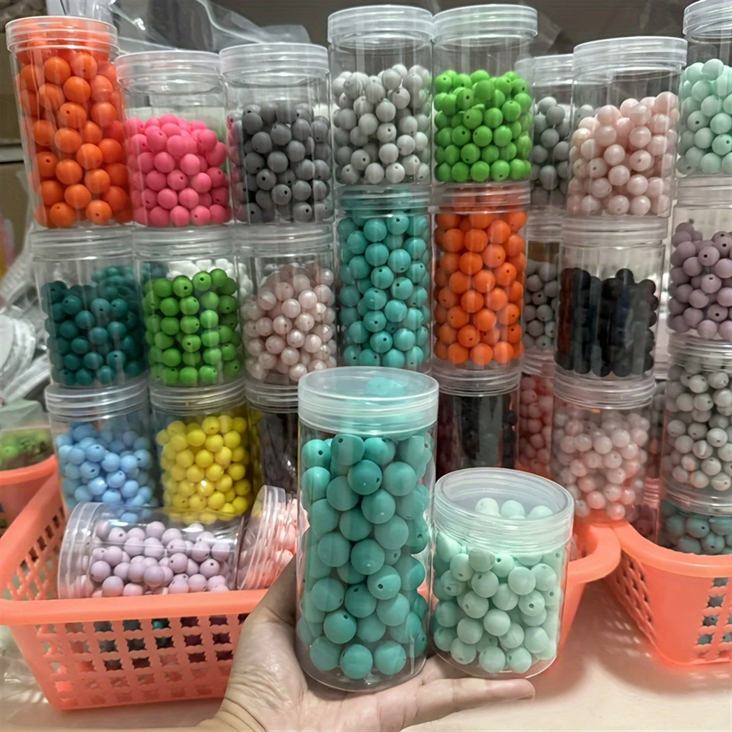 100 قطعة/صندوق 12/15 مللي متر مجموعة خرز السيليكون لسلسلة المفاتيح ، قلادة ، سوار الحبل صنع السائبة المستديرة المطاط سيليكون البؤري الخرز