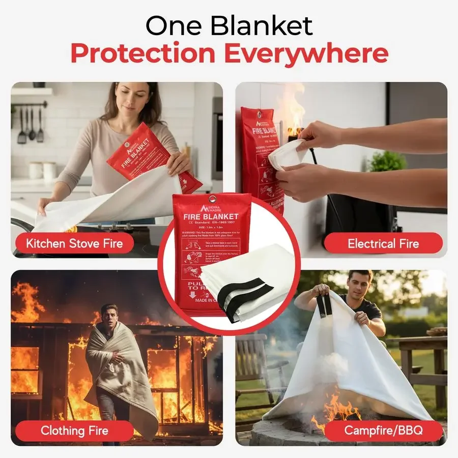 بطانية حريق الطوارئ للمنزل والمطبخ 100 بطانية قمع الحريق من الألياف الزجاجية 40 × 40 للسيارة والمكتب والتخييم على الفور