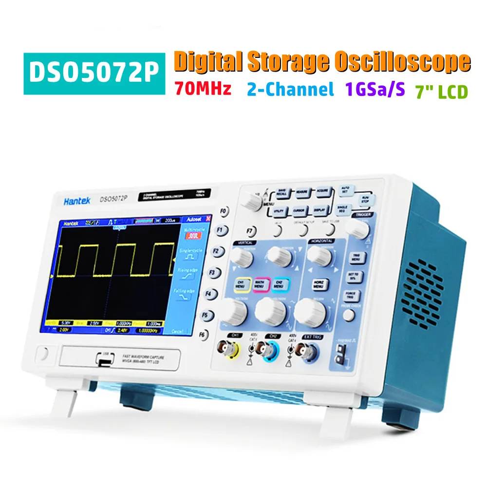 Osciloscópio portátil 70mhz do armazenamento de digitas de dso5072p 2 canais usb osciloscópio dso5102p dso5202p 100mhz 200mhz 1gsa/s 40k