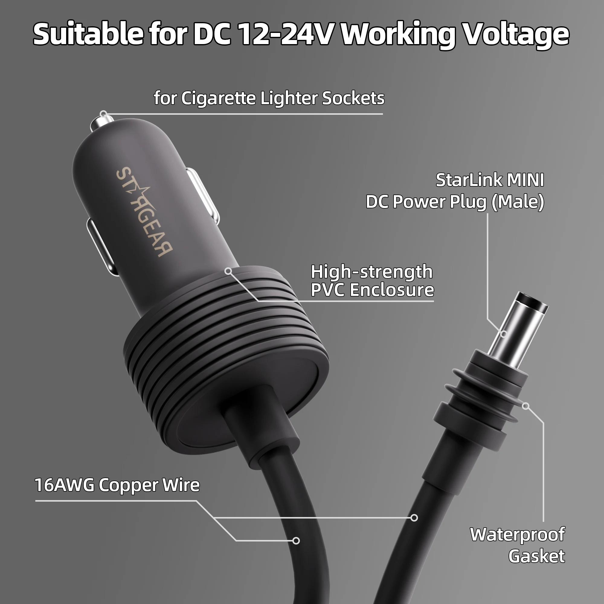 starlink mini cigarette plug Starlink Mini Power Cable Cigarette Lighter Adapter Car Charger 12V-24V DC  Power Cord for Starlink Mini DC Male to Lighter Plug