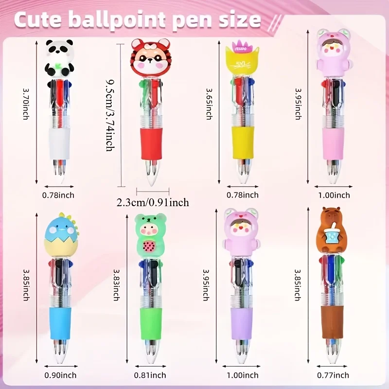 12/24Pcs Kawaii 4 in 1 Multicolor Ballpoint Pen Set Cute Funny Stationery Party Favor Classroom Reward School Office Small Gifts