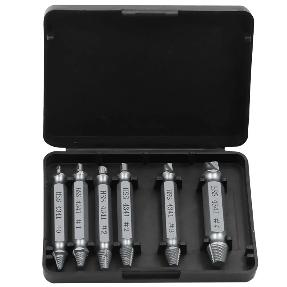 6Pcs Repair Tool Set Professional Screw Extractor Double Ended Damaged Screw Remover Broken Bolt Drill Guide Bits