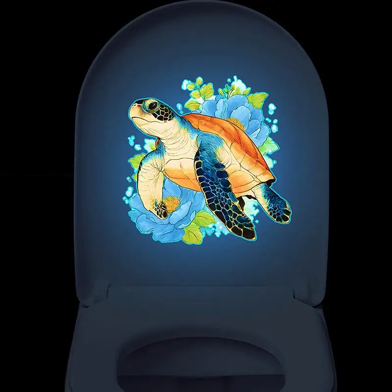 Removable Sea Turtle Wall Sticker Glow in the Dark Self Adhesive Toilet Decal Waterproof Bathroom Glow Decor