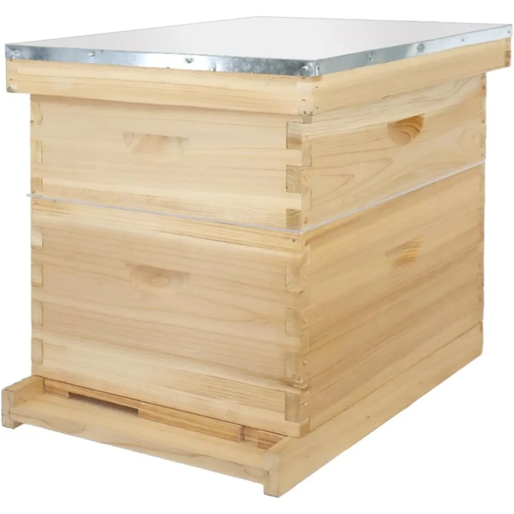 Compelte Bee Hive Starter Kit Includes 1 Deep Brood Honey Bee Hives Box, 1 Medium Super Bee Box with Beehive Frames