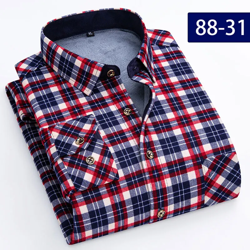 7XL 8XL thickened Autumn and winter men\'s shirt Long sleeve warm non-ironing slim fashion business casual plaid