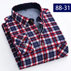7XL 8XL thickened Autumn and winter men's shirt Long sleeve warm non-ironing slim fashion business casual plaid