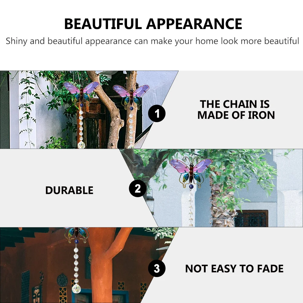 Colorful Butterfly Crystal Sun Catcher Hanging Ornament For Home Window Decor Pull Chain Extender Rainbow