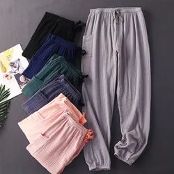 Cotton Crepe 100% New Pajamas Pant For Women Casual Spring Autumn Home Wear Trousers Large Size Night Ladies Pijamas Pants