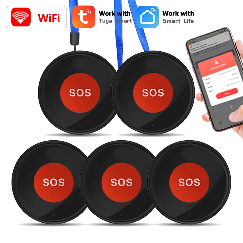 Tuya WiFi SOS Emergency Call Button With Lanyard Elderly Children Caregiver Pager Home Security Alarm Smart Life App Control