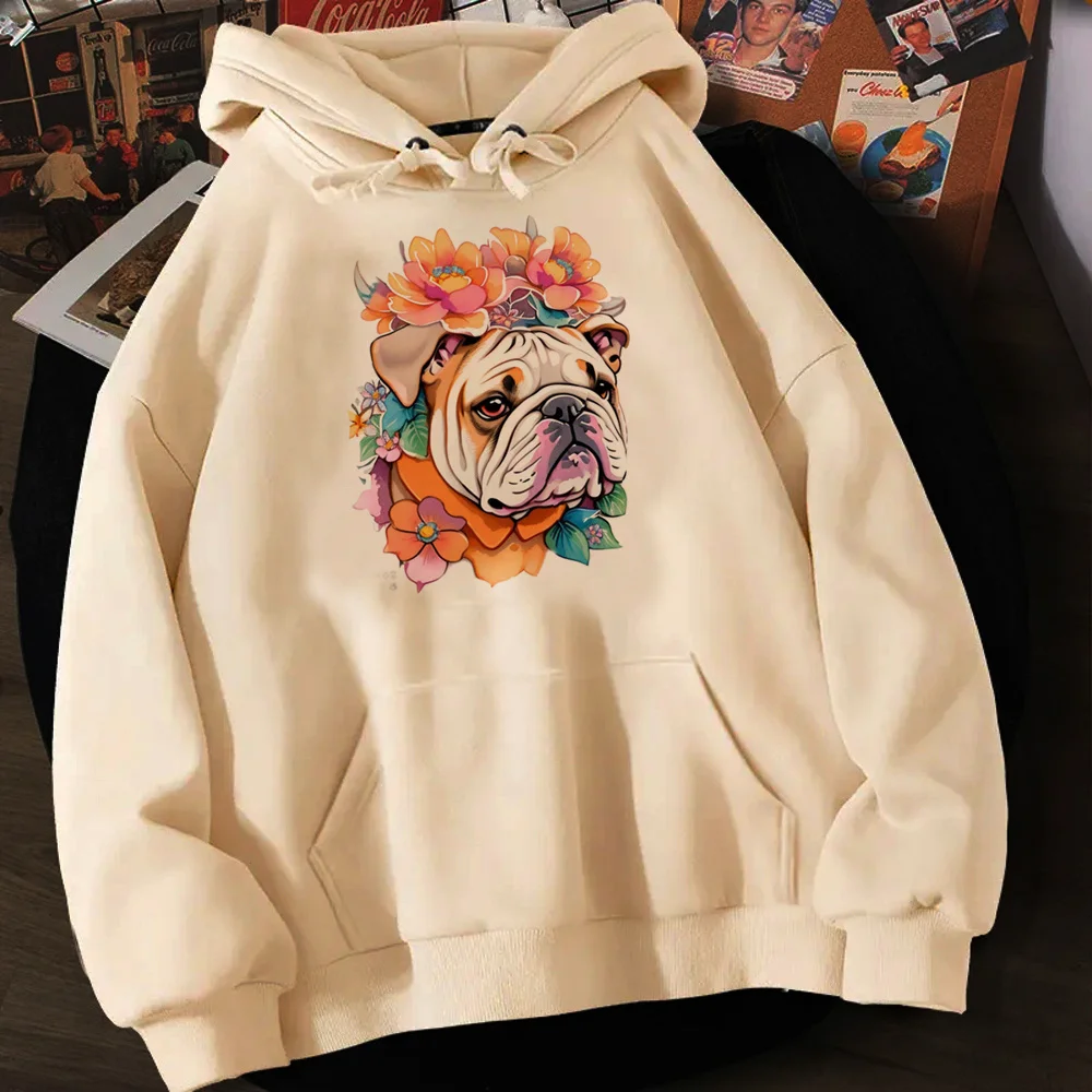 Bluzy z kapturem Bulldog damskie streetwear anime Pullover damskie estetyczne dresy