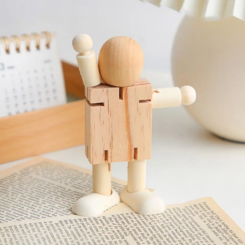 1/3Pcs Photography Prop Wooden Robot Doll Paint Drawing Craft Ornament DIY Handicraft Figure Toy White Blank Jointed