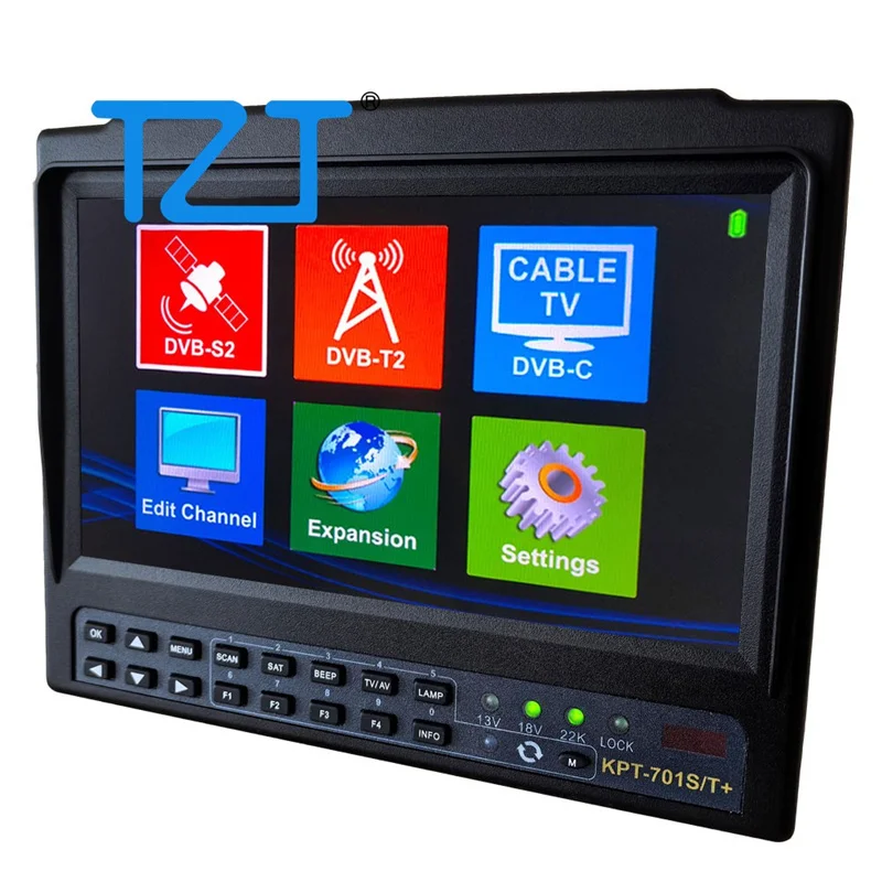 TZT KPT-701S/T+ 7” IPS Portable Combo Satellite Finder (S2+T2+C) & HD & CCTV Monitor (with TV + HD + AHD + AV Input)