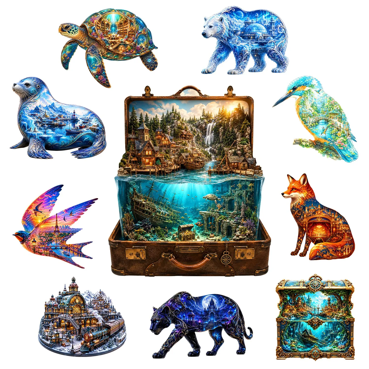 Woodworking Meaning - Drewniane puzzle z motywem oceanu, gra
