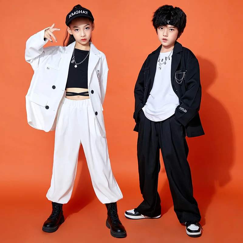 Jazz Dance Kostuum Hiphop Kids Kleding Blauw Pak Jas Broek Jongens Podium Kostuum Meisjes Moderne Dans Uitvoering Kleding Bl7476