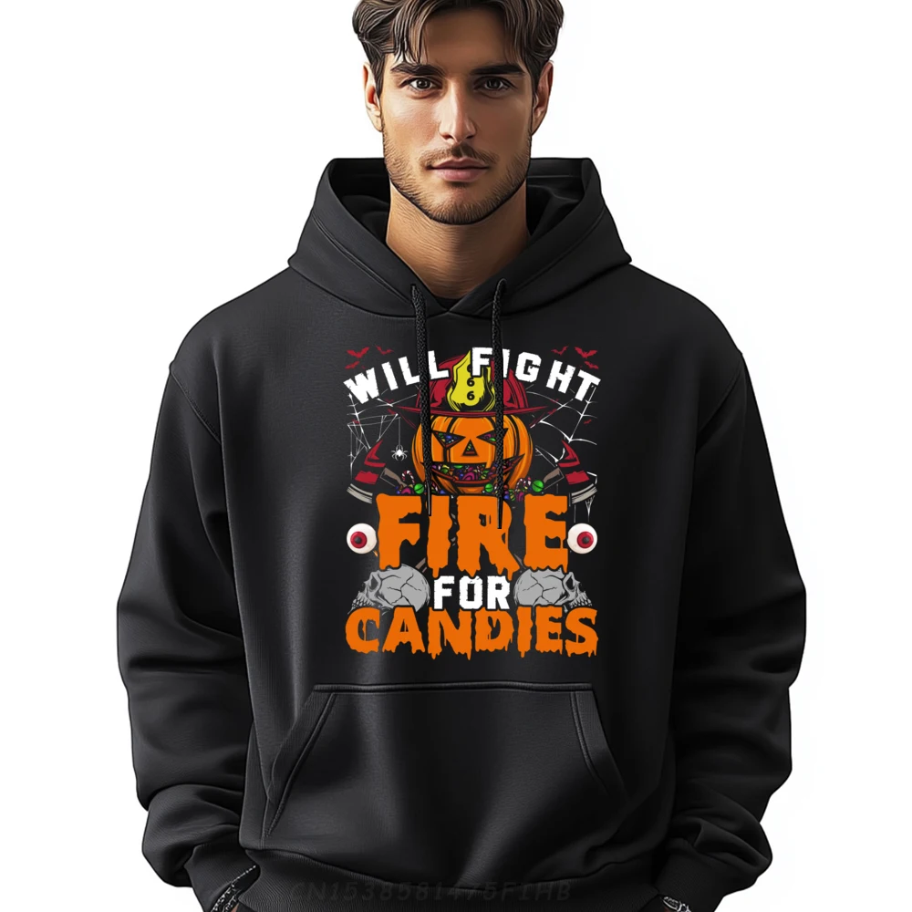 Firefighter Volunteer Will Fight Fire for Candies Halloween White Hoodies Men Adult High Quality Men's Hoodie Plus Size