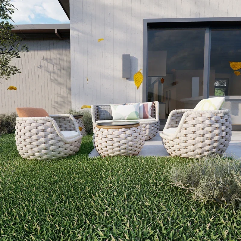 

Traditional Style Outdoor Vine Weaving Garden Sofa Set For Dining Villa Courtyard Apartment Hotel Balcony Combination Set