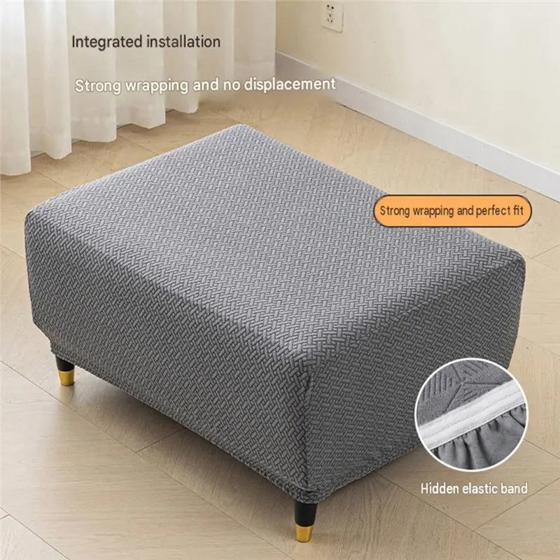 Universal Full Cover Footrest Cover - Stretchy Ottoman Slipcover For Home Sofas, Shoe Changing Stool, All Seasons