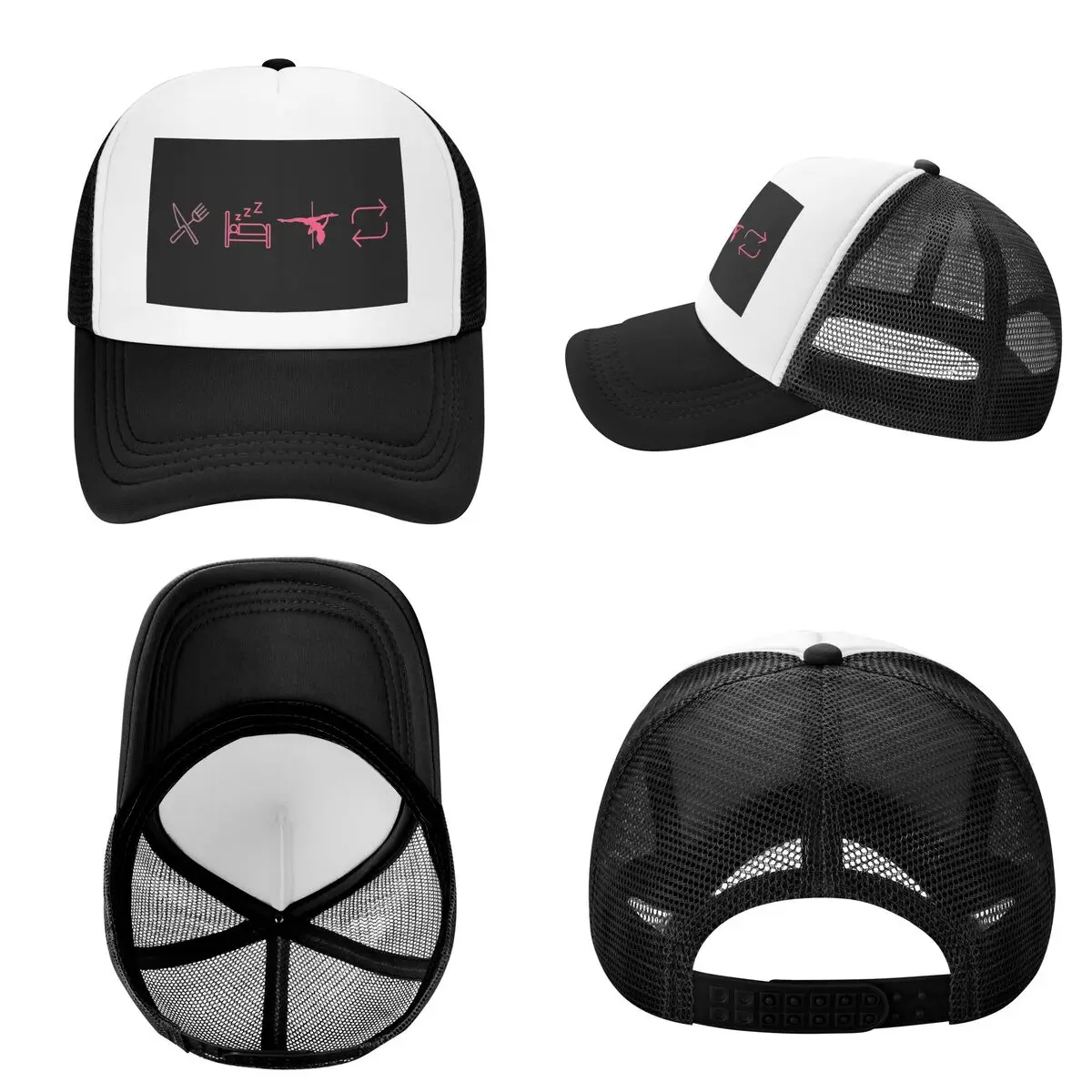 Eat, Sleep, Pole Dance, Repeat - Black Icons Cap Fashion Mesh Baseball Caps Adjustable Hat Hip Hop Summer Unisex Baseball Hats
