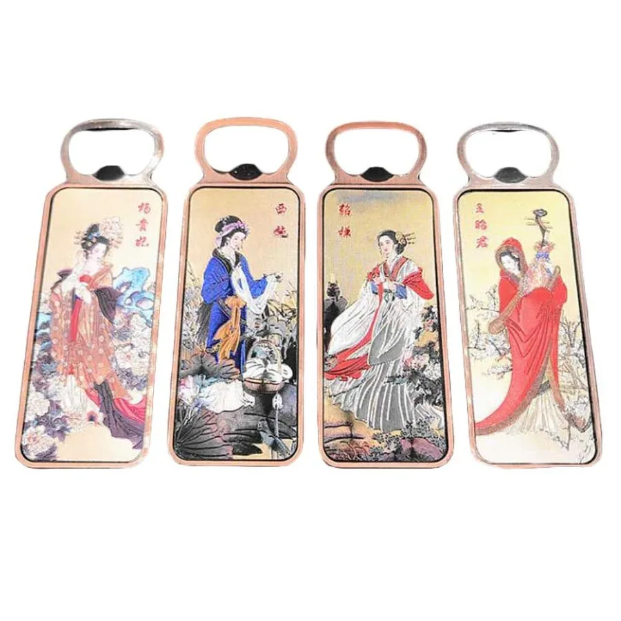 

4 Pcs Refrigerator Magnets Chinese Style Fridge Magnets Metal Bottle Opener Four Ancient Beauties
