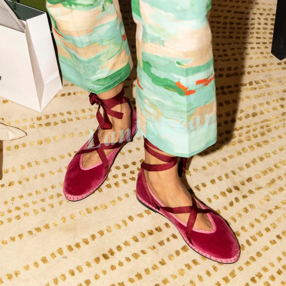 Zapatillas de Ballet Verdes de Terciopelo con Cordones para Mujer, Punta Redonda, Lazo Cruzado, Calzado Retro Bohemio para Uso Diario, Casual, Bodas y Fiestas