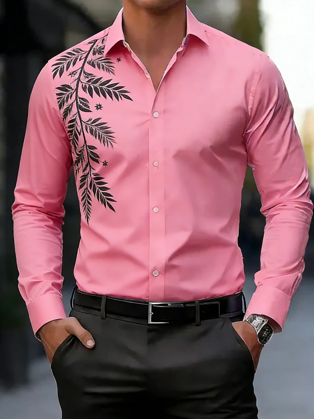 

2026 Men's Long Sleeve Lapel Shirt Natural Plant Cheetah Pattern HD Printed Shirt Hawaiian Vacation Design Men's Clothing