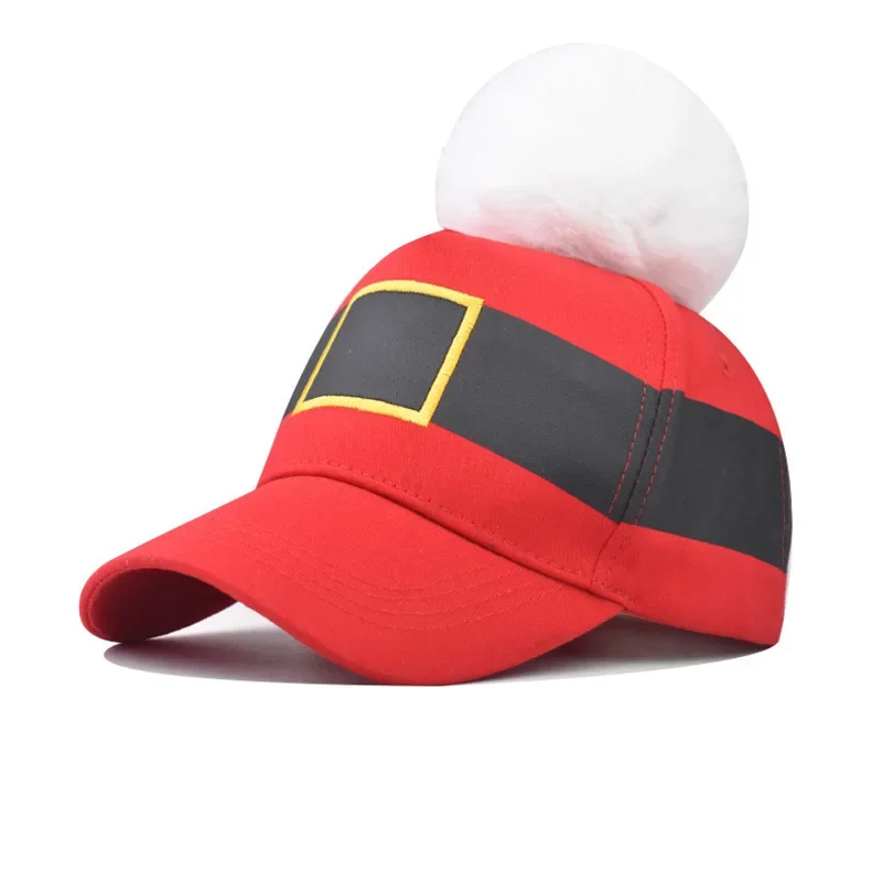 Neue Winter-Baseballmütze, Weihnachtsmütze für Erwachsene, Weihnachtsmann-Mütze mit Bommel und Gürteldruck, Urlaubskostüm-Zubehör