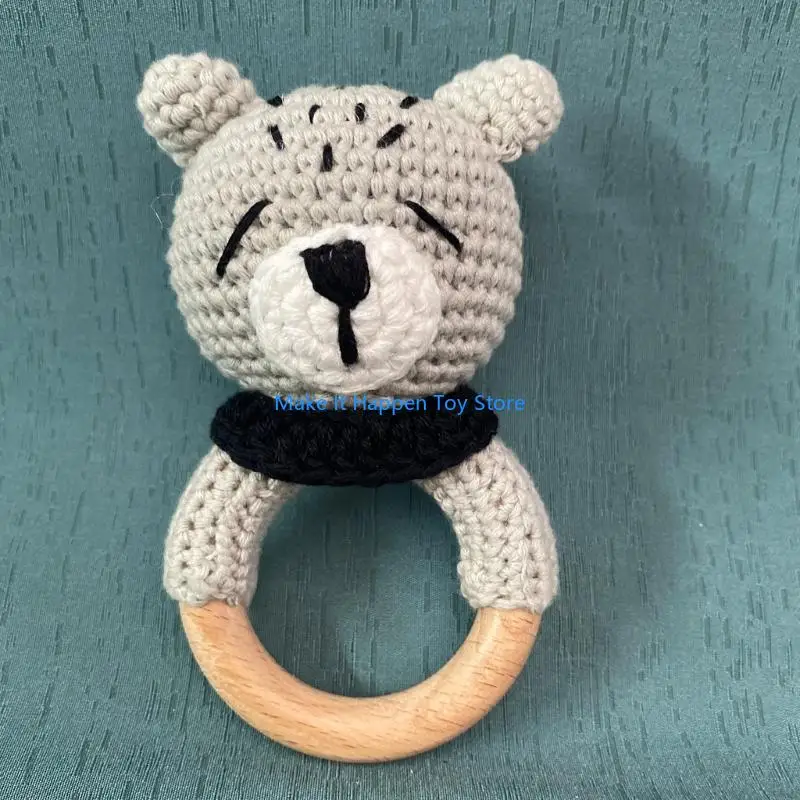 28EC الكروشيه راتل لعبة الخشب الدائري محبوك على شكل حيوان مهدئ لعبة عضاضة الطفل
