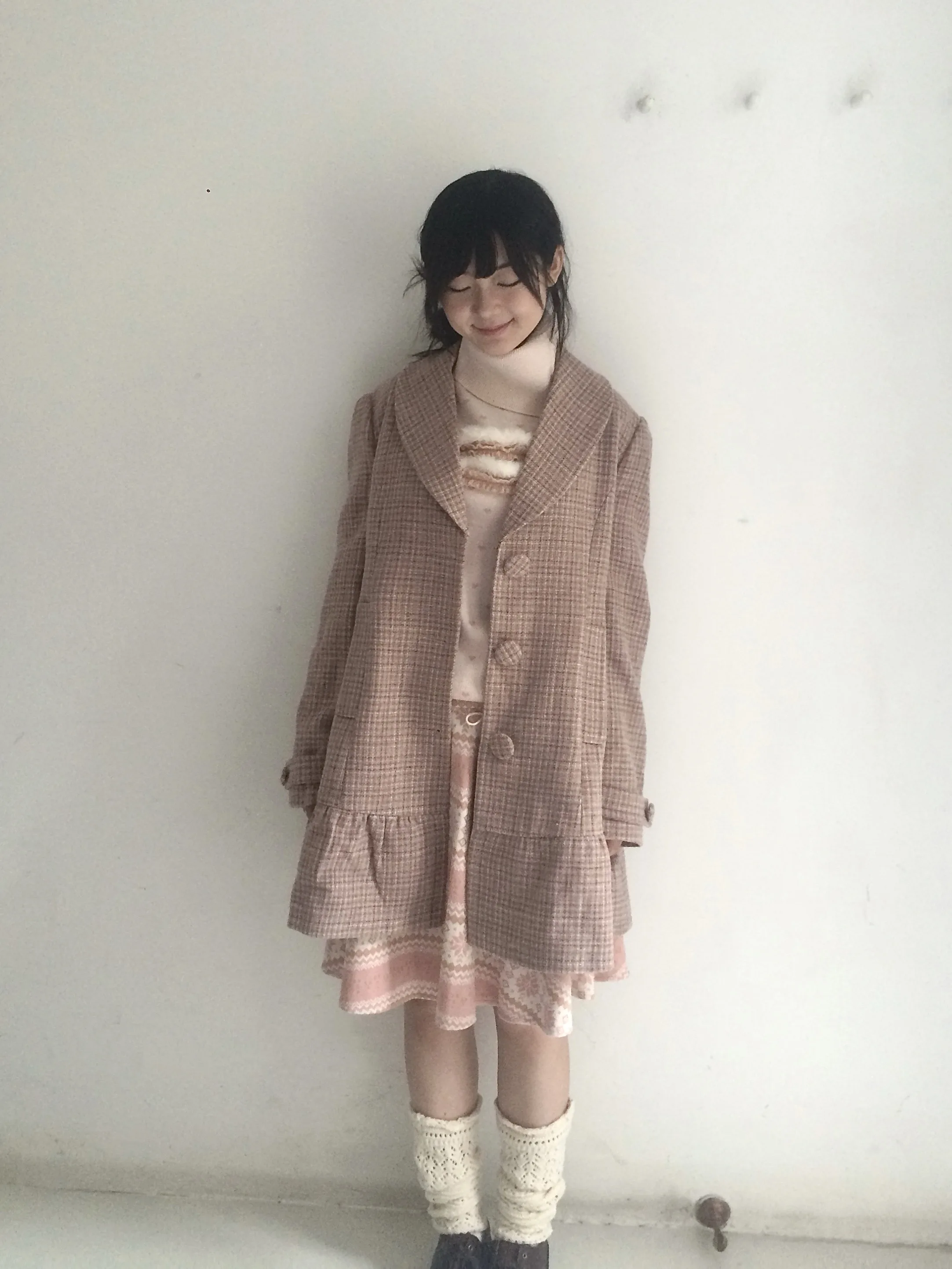 

SicAstra Retro College Sle Plaid Woolen Coat Women's Mid-Length Suit Collar Sweetn Coat Polyester Cotton Spandex