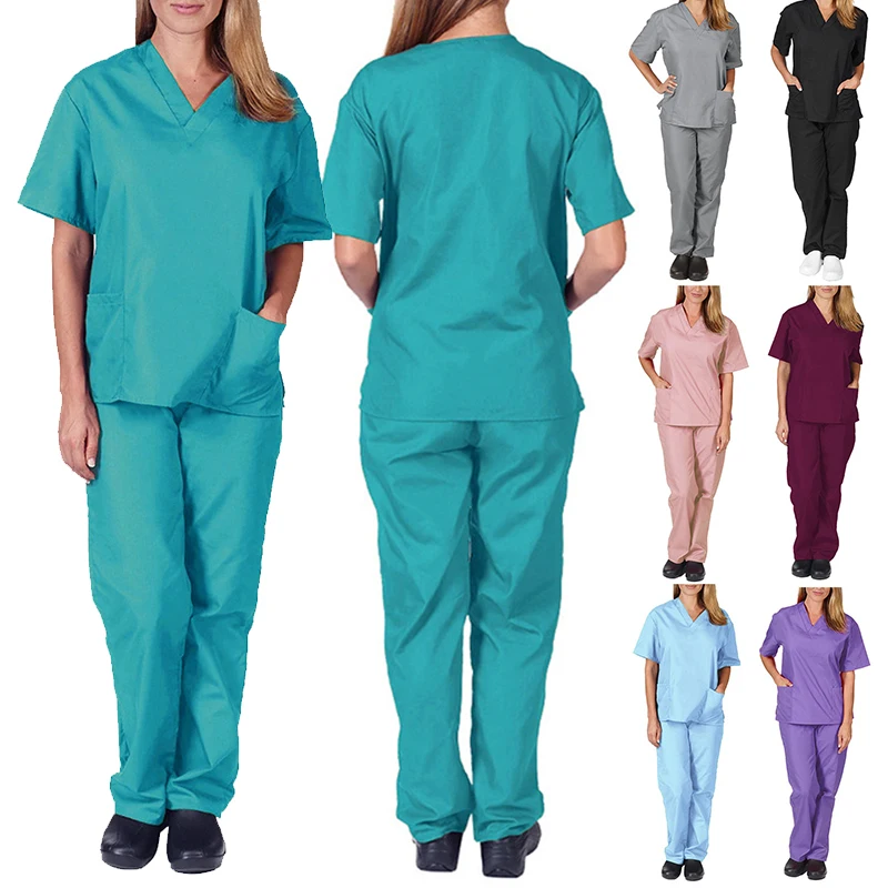 

Nurse Uniform Medical Suits V-neck Nursing Scrub Uniform Salon Spa Pet Grooming Institution Work Clothes Short Sleeve Tops Pants