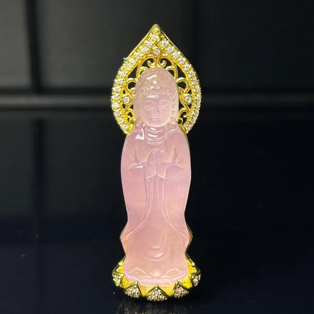 

Certified Natural Ice Pink jade Jadeite Carved Guanyin Pendant & Necklaces Guanyin