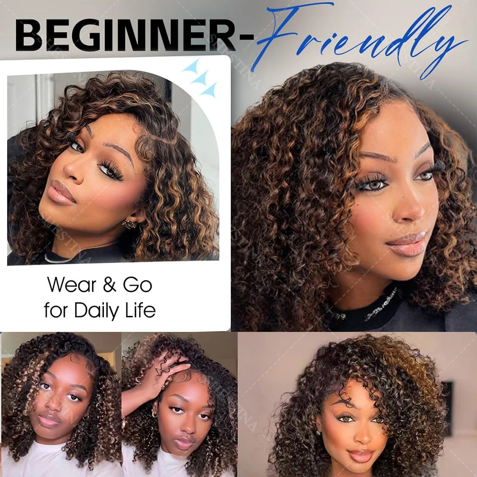 ترقية تسليط الضوء على غريب مجعد نصف شعر مستعار الشعر البشري مع الرباط سلس الملونة مجعد 3 في 1 قصيرة بوب نصف الباروكات للنساء