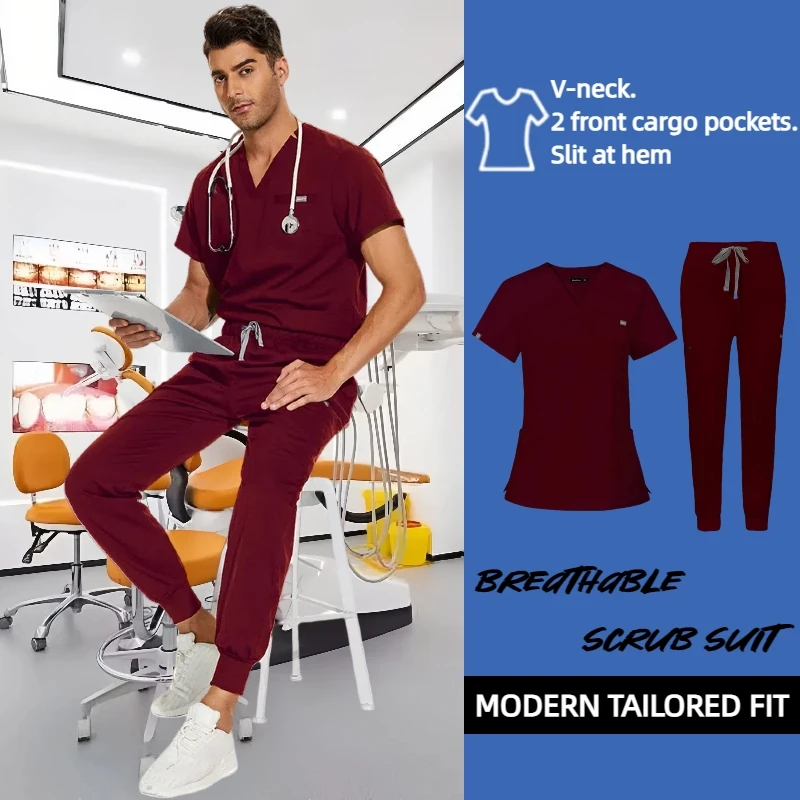 Ropa médica para mujer, pantalones de enfermería, uniformes médicos elásticos para uniformes de verano, enfermera, tela fina y ligera de manga corta