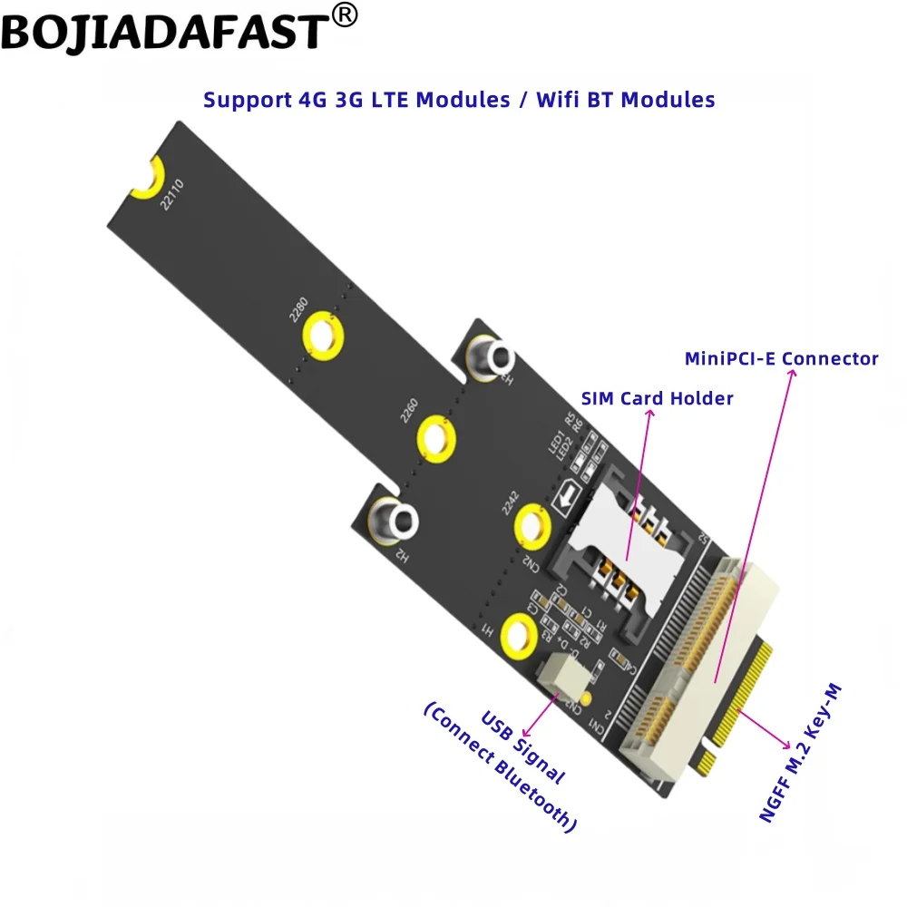 M.2 NGFF Key-M To Mini PCIe PCI-E MPCIe Wireless Adapter One SIM Card Holder For 3G 4G LTE or Wifi BT Module