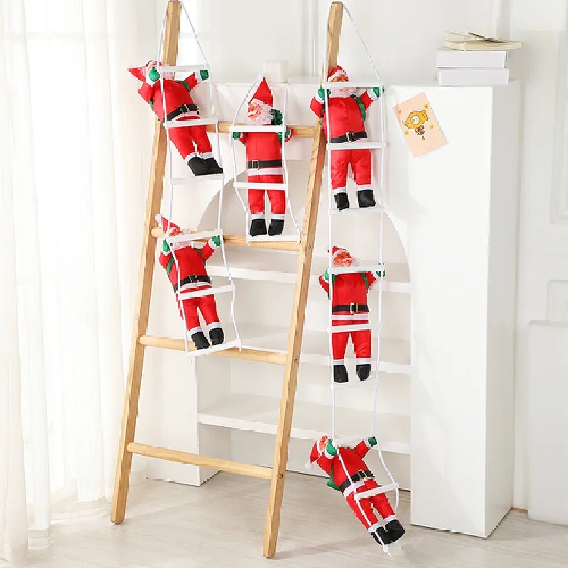 2024 Christmas Day 35cm Santa Claus Climbing Ornaments Xmas Tree Wall Hanging Rope Doll Pendants  Decor For Home  New Year Gift