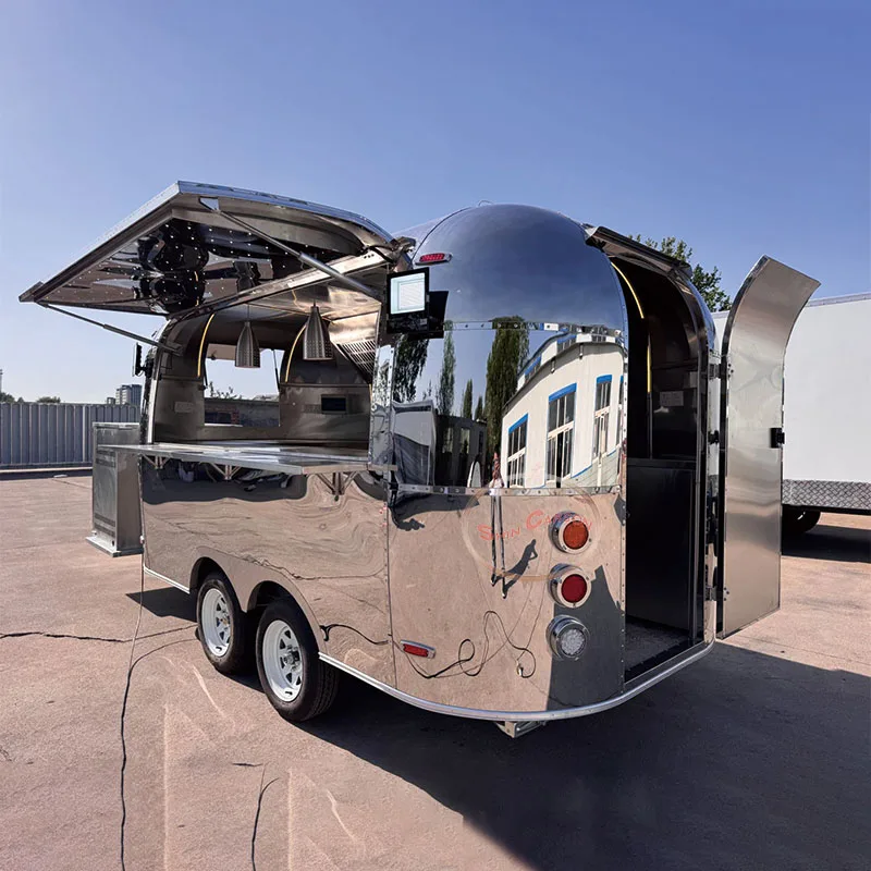 Outdoor Food Trailer Streamlined Rounded Shape Futuristic Stylish Design Mobile Kitchen Catering Truck