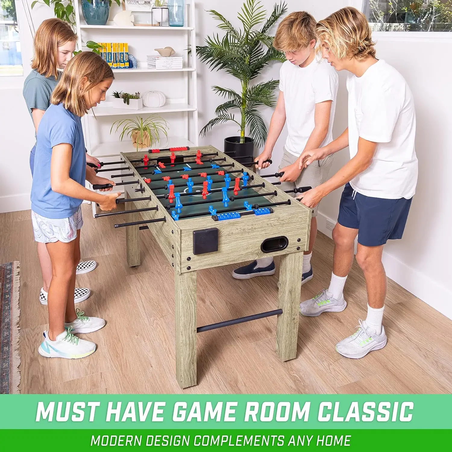 Inch Game Room Size Foosball Table - Includes 4 Balls and 2 Cup Holders – Black, Oak, or White