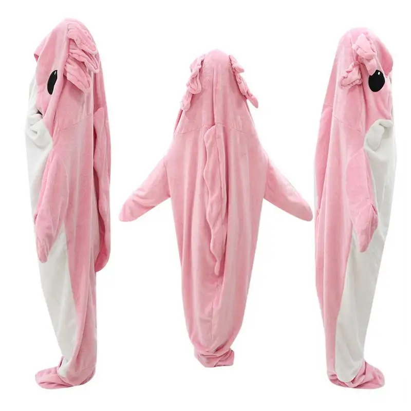 Pink Wearable hooded Blanket animal Onesie Cosplay Costume Warm Flannel  Throw Blanket cozy Pajama Sleeping Bag for adults