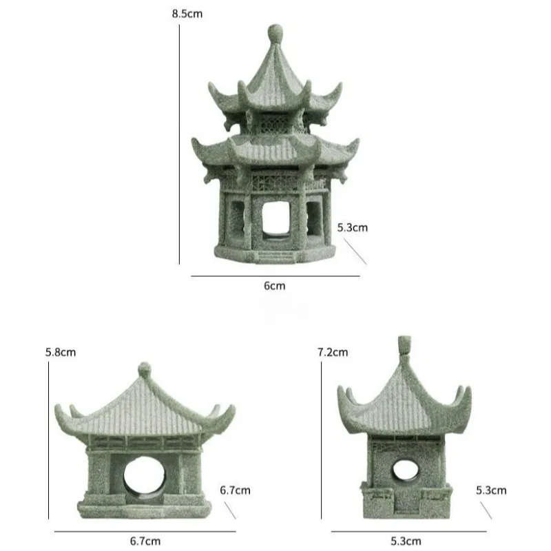 Creative Miniature Landscape Ornament Stone Pavilion Tower Model Fish Tank Rockery Waterfall Decor Home Bonsai Craft Accessory