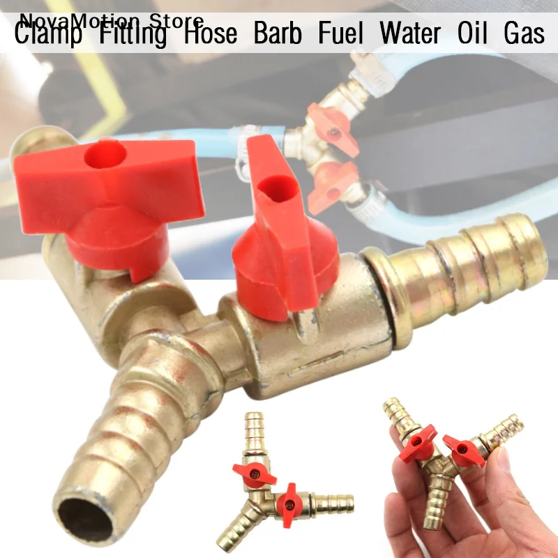 [NM]8mm/10mm Y Type Hose Barb Three 3 Way Brass Shut Off Ball Valve Pipe Fitting Connector Adapter For Fuel Gas Water Oil Air